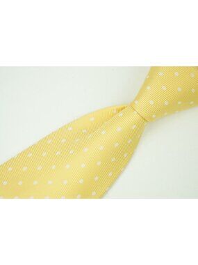 Drakes Hayward London Yellow White Polkadot 100% Silk Hand Made Tie
